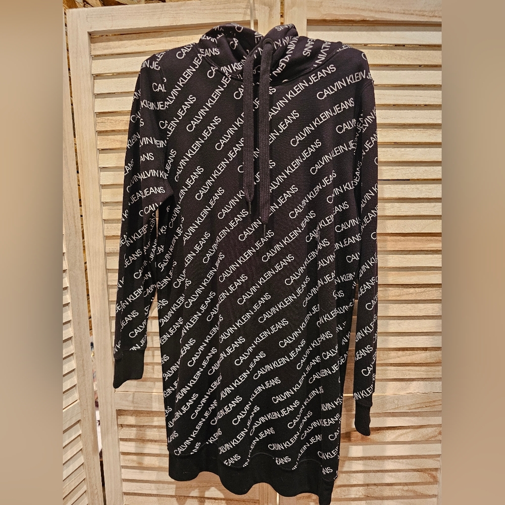 Calvin Klein Black Logo Hoodie Dress
